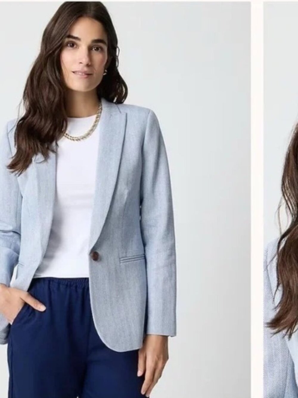 NWT! Blue/White Herringbone 1 Button Blazer - 00P